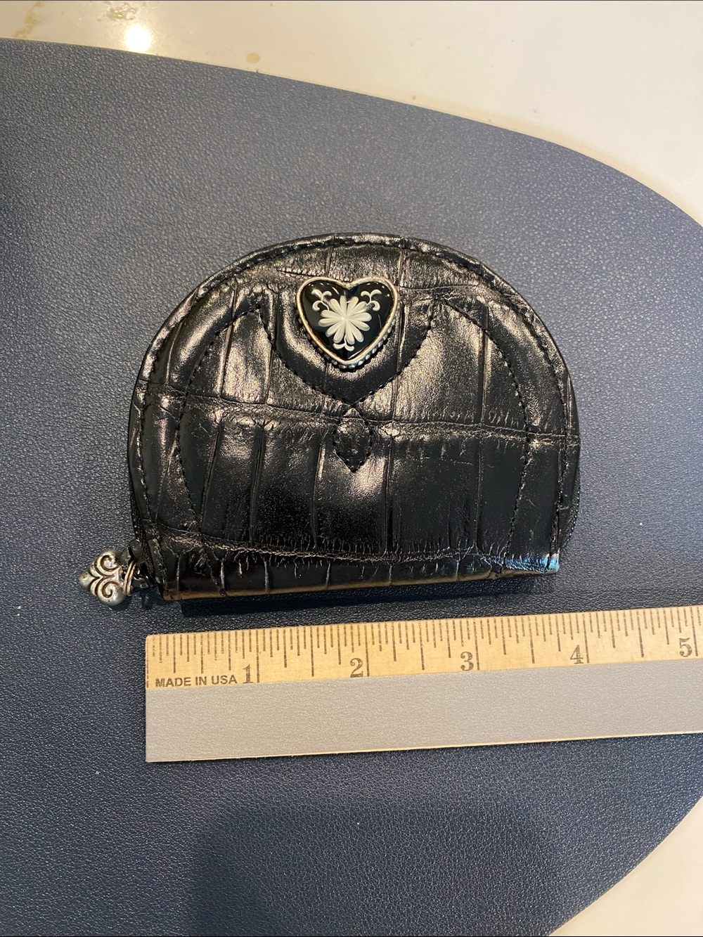 Brighton Black Leather Heart Accent Coin Wallet